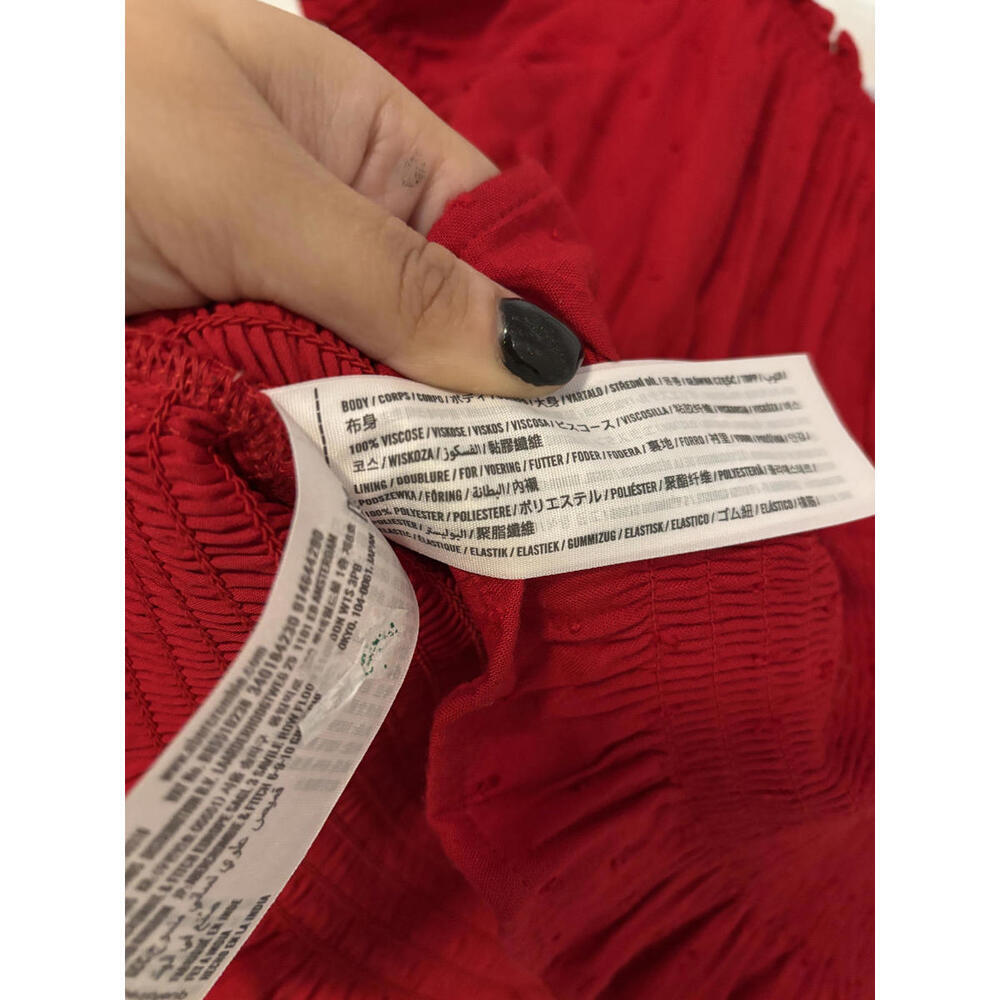 NEW Hollister Red Smocked Waist Short Sleeve Peasant Top L - Picture 6 of 6